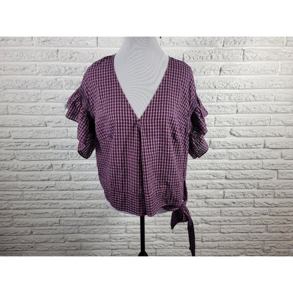 Madewell Womens Top 1X Plus Crop Ruffle Sleeve Casual Tied Hem PLA144E